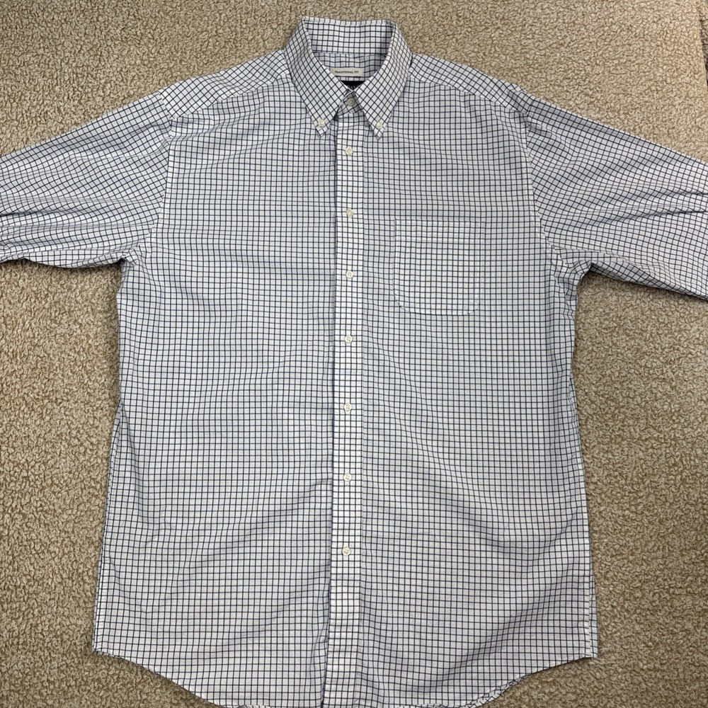 Jos A Bank Button Down Shirt Traditional Fit 16.5 36/37 White Blue Gingham Check